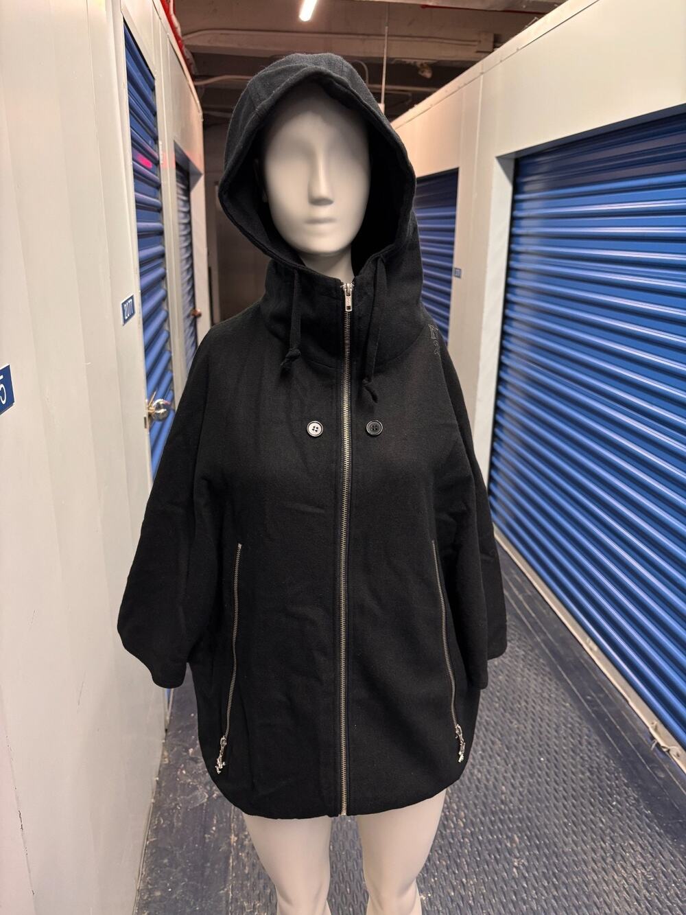 Nikita Wool Hooded Cocoon Coat Black Oversized Women's M